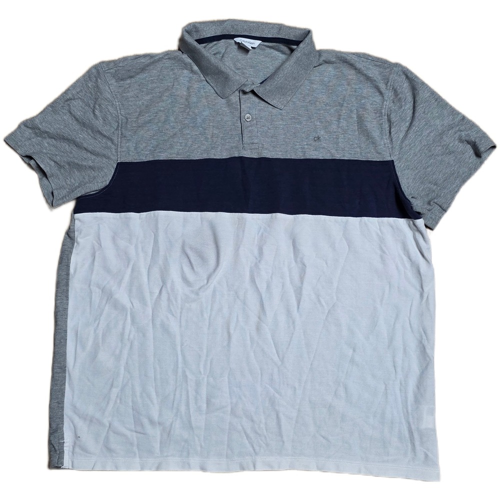Calvin Klein Colorblock Polo Shirt Men's Size XXL Gray Navy‎ White Short Sleeve